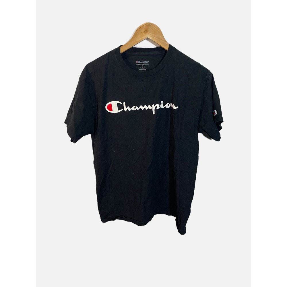 Champion T-Shirt Women Medium Black Script Logo Athletic Casual GT23H